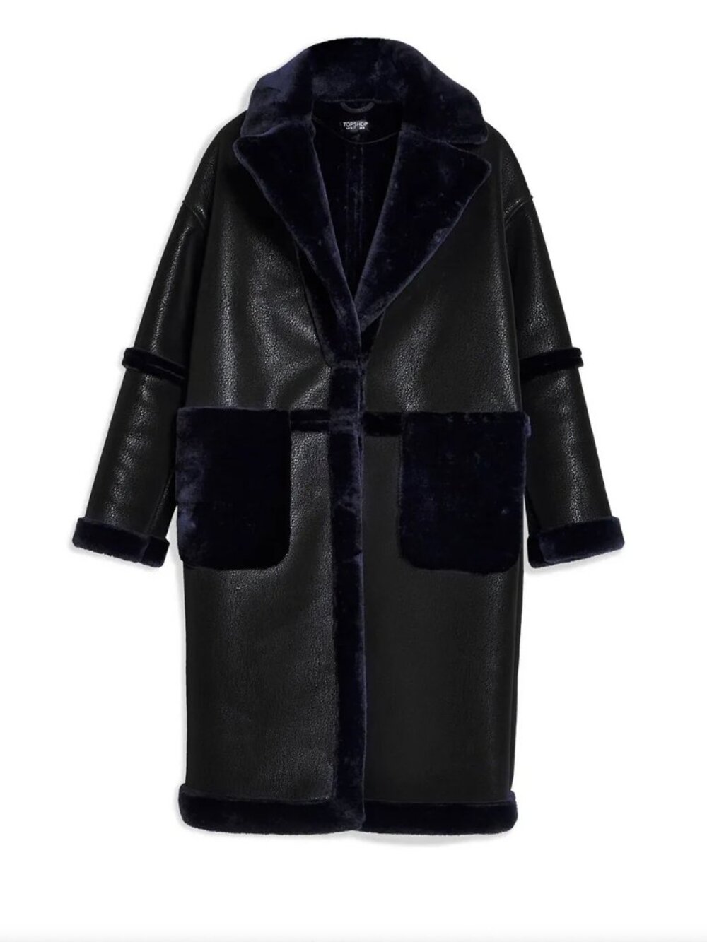 Topshop Black Faux Fur Trim Coat Size 4